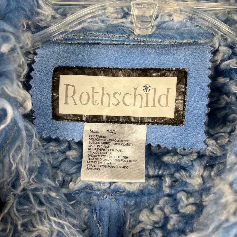 Rothschild Kids Blue Faux Suede Fur Trimmed Winter Jacket Rhinestones Girls 14Lg
